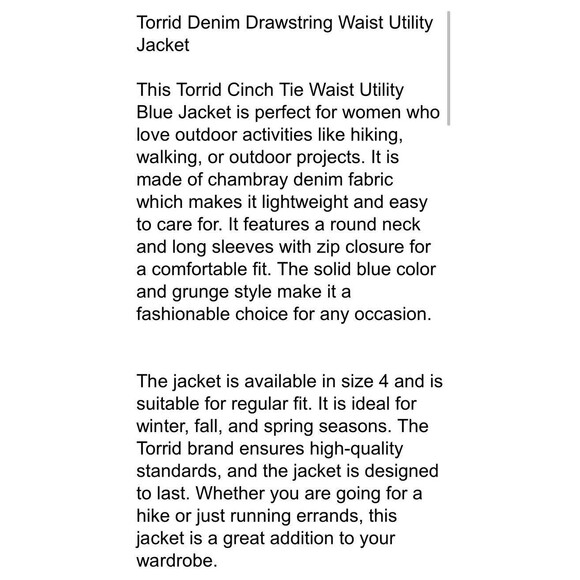 Torrid Denim Drawstring Waist Utility Jacket  4X  Chambray Denim Roll-Tab Sleeve - Picture 12 of 15